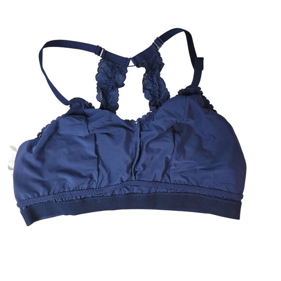Cacique Wire Free Bralette Bra Blue Size 18 20 Lined Unpadded Racerback Adj Lace - Picture 5 of 9